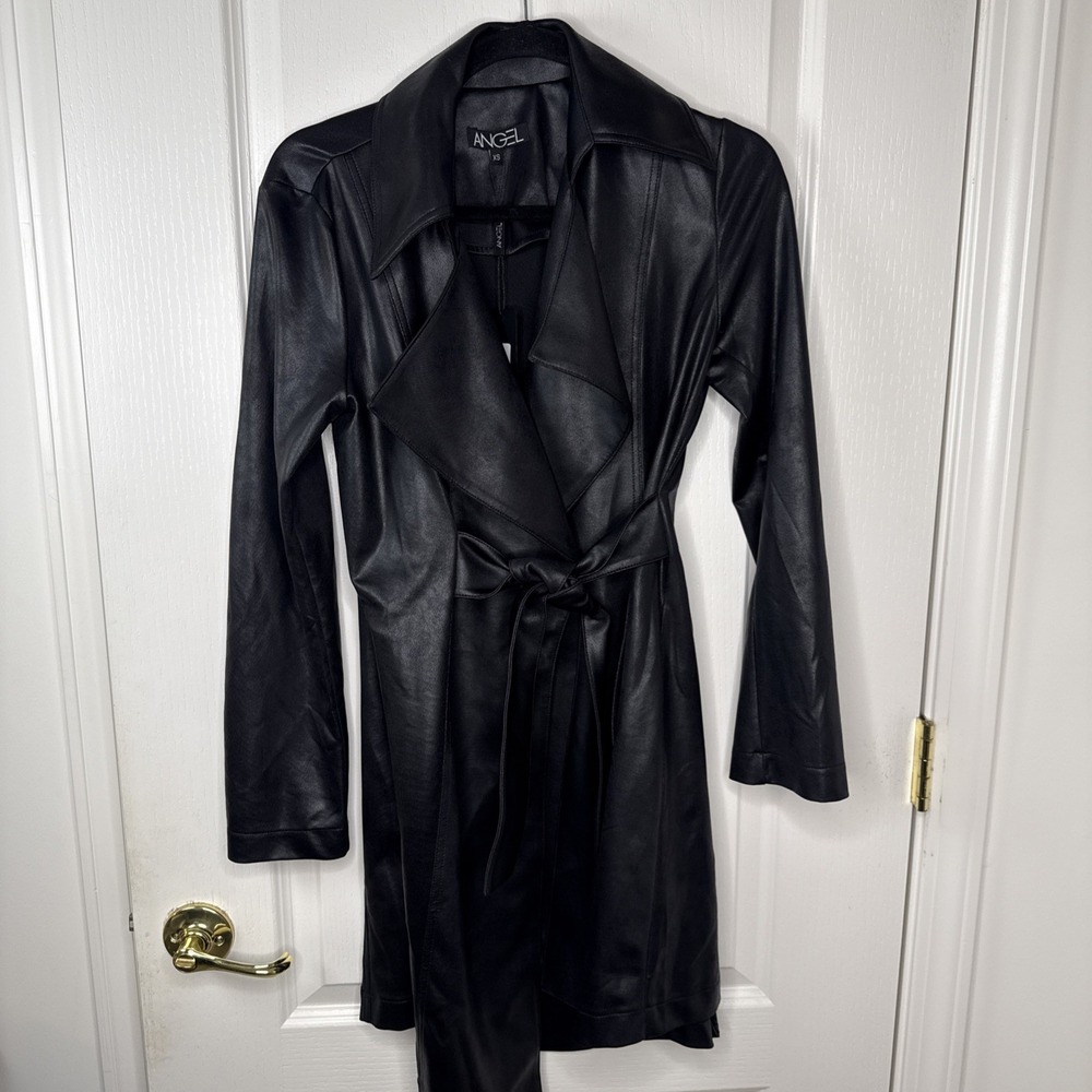 Angel Apparel Womens Faux Leather Wrap Dress Size XS Black Belted NWT